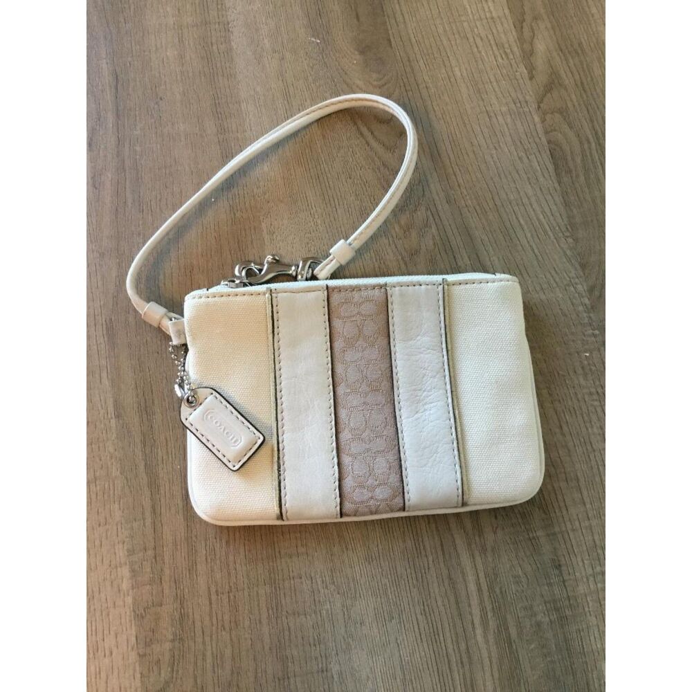 Coach Vintage Signature Cream, White & Tan Striped Wristlet - EUC - Picture 3 of 5